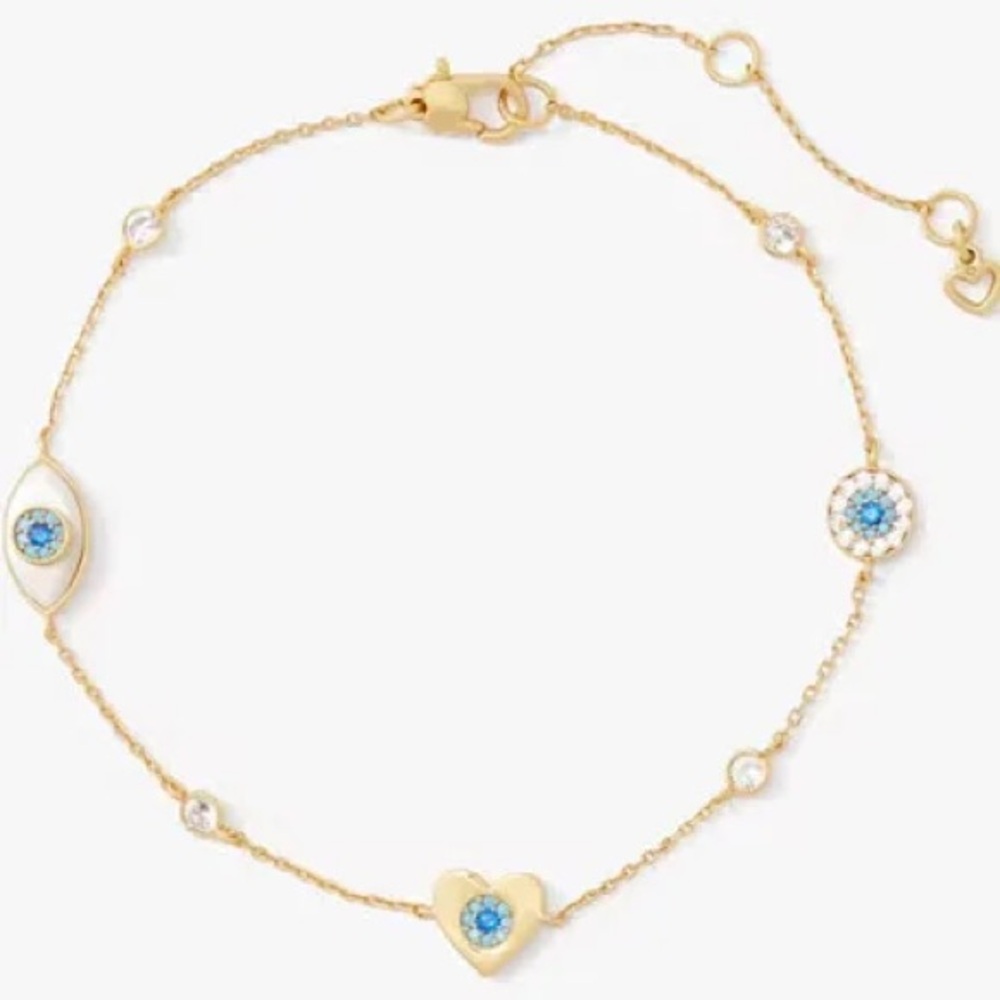Authentic New on card kate spade evil eye Gold Crystal Station Chain Bracelet